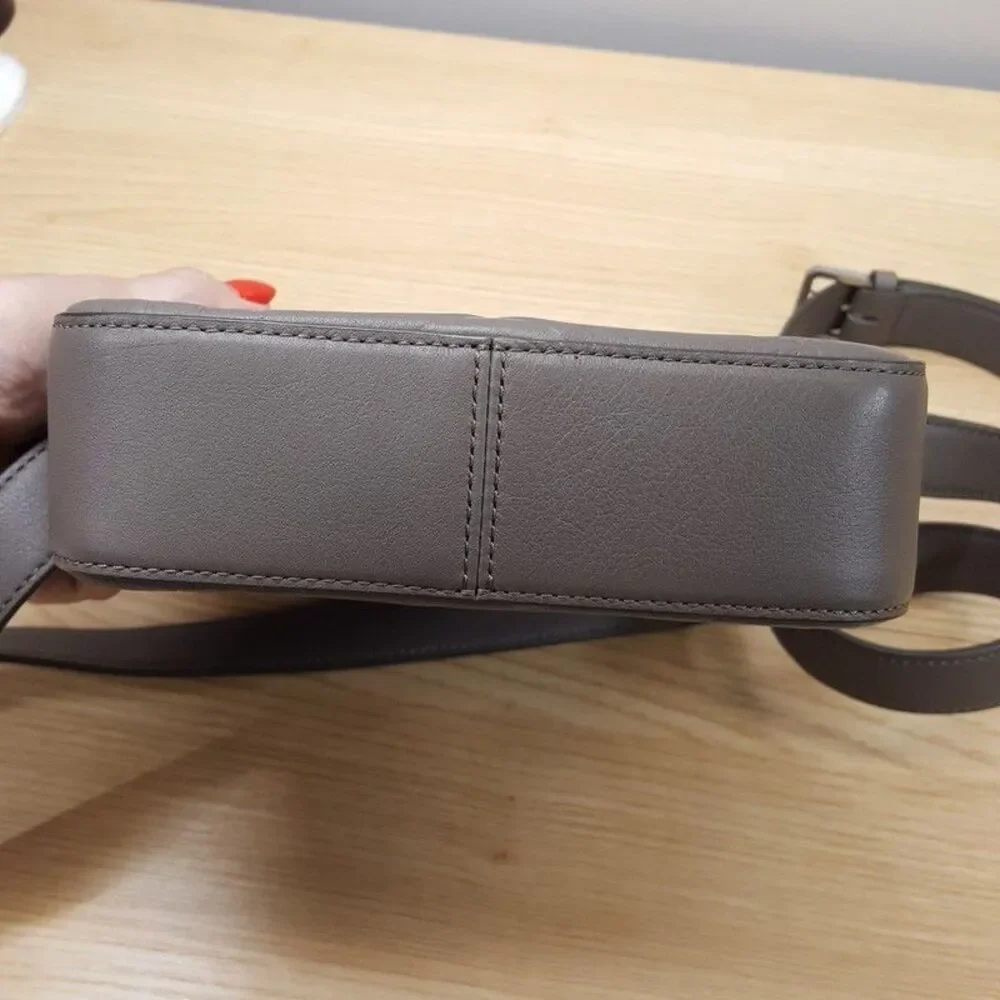 MCM Mini Klassik Taupe Tan Grey Leather Monogram Crossbody Bag $830 Authentic